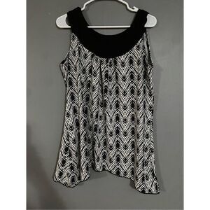 Carol Rose Black White Print Sleeveless Asymmetrical  Top Size Xlarge